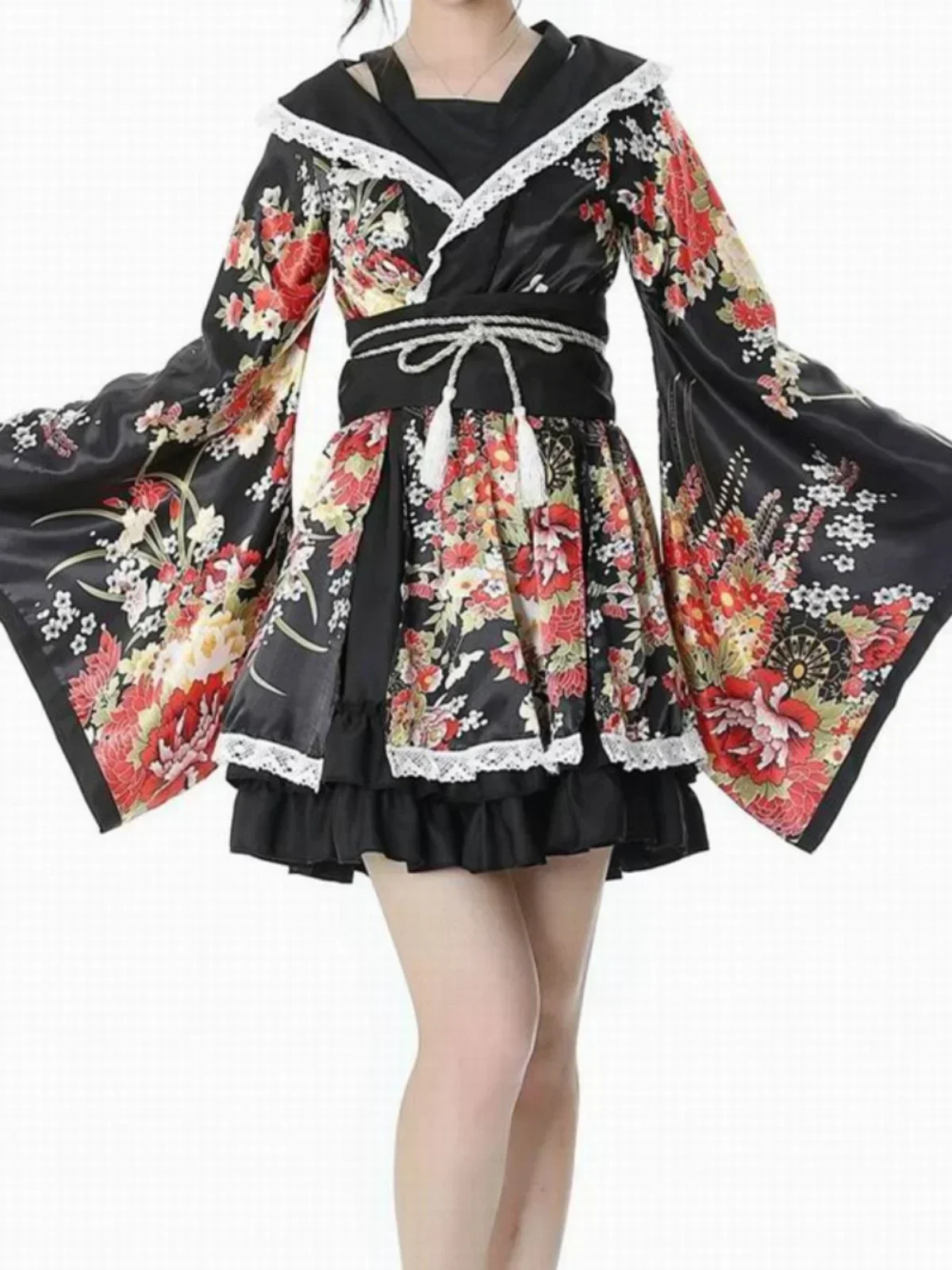 Ancient costume and wind rose COS costume performance improved sleeves kimono bliss dance seven colors cherry blossom photo