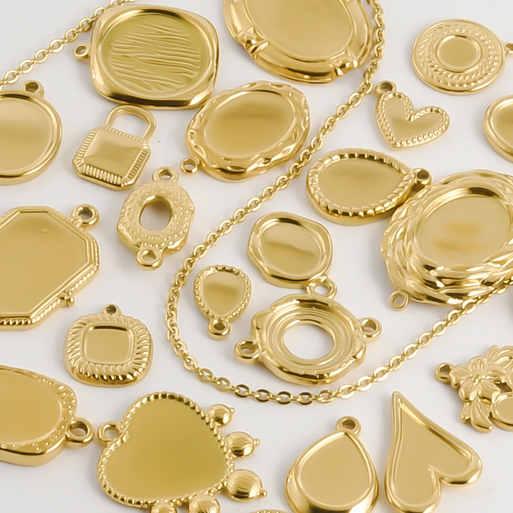 6 pz/lotto di Alta Qualità Vassoio Vuoto Cuore Ovale Rotondo Geometrico Pendenti E Ciondoli In Acciaio Inox Per La Produzione di Gioielli Smalto Pietra Pendenti FAI DA TE