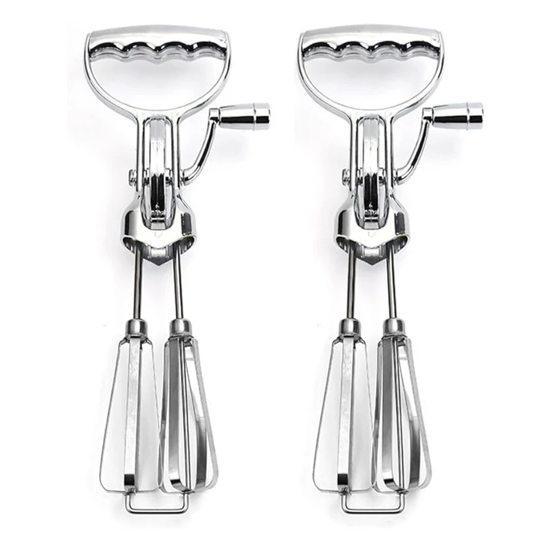 2PCS Egg Beater Hand Crank Stainless Steel Rotary Hand Whip Whiskhand Crank Egg Beater Mixer Manual Hand Mixer