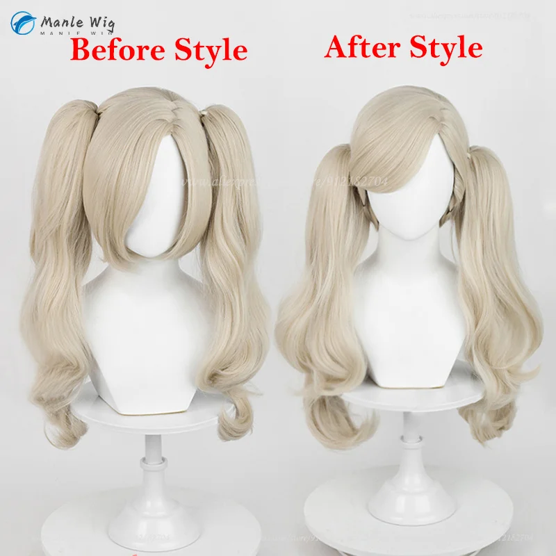 Anime P5 Anne Takamaki Cosplay Wig 58cm Double Ponytails Light Linen Golden Cruly Wigs Heat Resistant Synthetic Hair PANTHER Wig