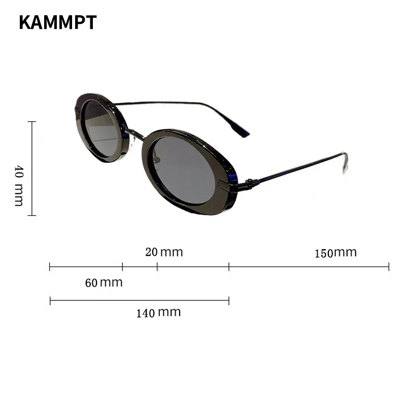 KAMMPT Vintage Oval Sunglasses Women 2024 New in Fashion Retro Black Sun Glasses Ins Stylish Trendy Luxury Brand Design Shades