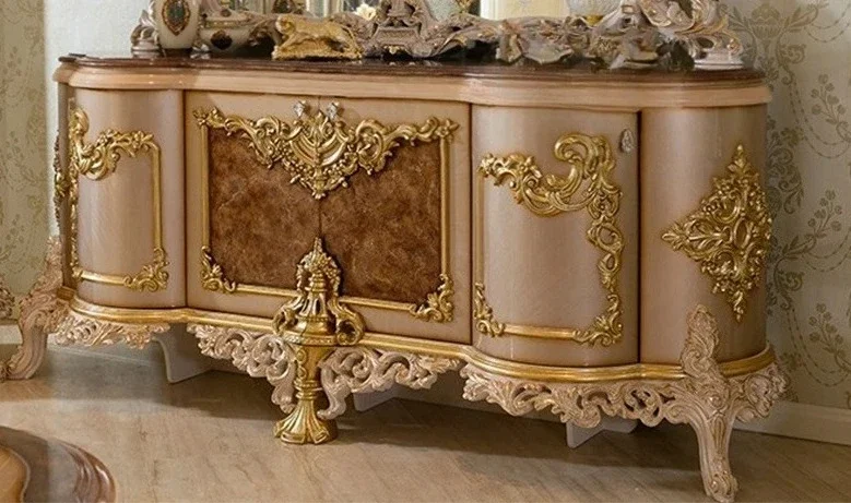 

European solid wood carving flower dining side cabinet large apartment villa living room storage decoration advanced sense