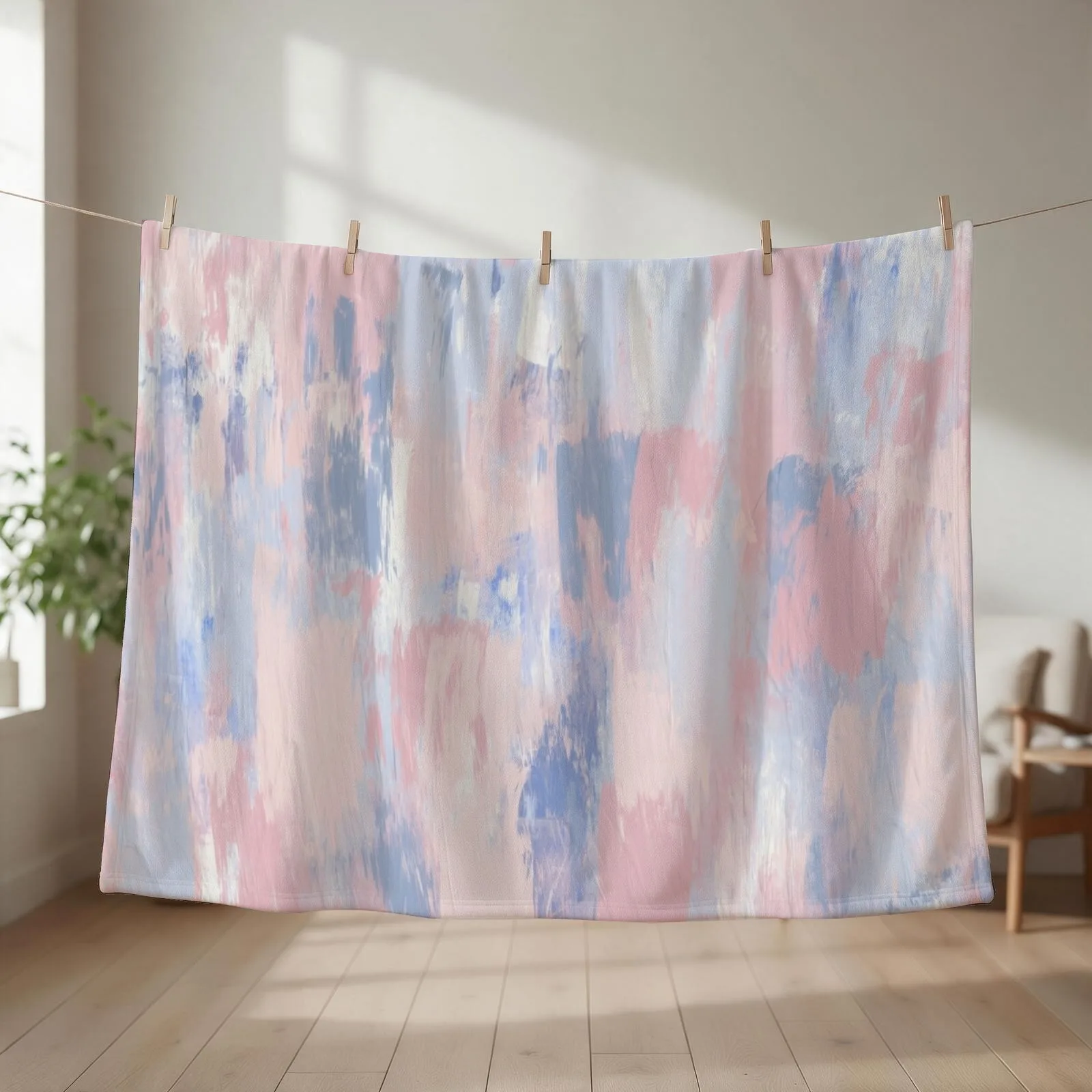 Abstract Blush and Blue Paint Strokes Throw Blanket Multi-Purpose Luxury Thicken sofa bed manga Blankets