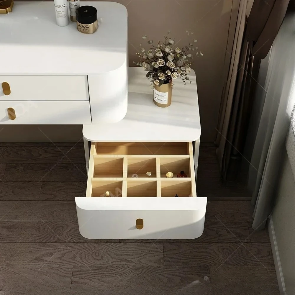#White Slate Top Luxury Bedroom Makeup Vanity Table MDF Solid Wood Dressing Desk With Smart LED Light Mirror - view 6