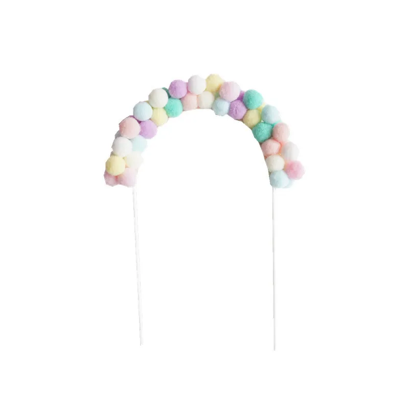 Colorful Archway Cake Topper Flags Fuzzy Ball Birthday Wedding Cupcake Toppers Party Baby Shower Cake Decor DIY