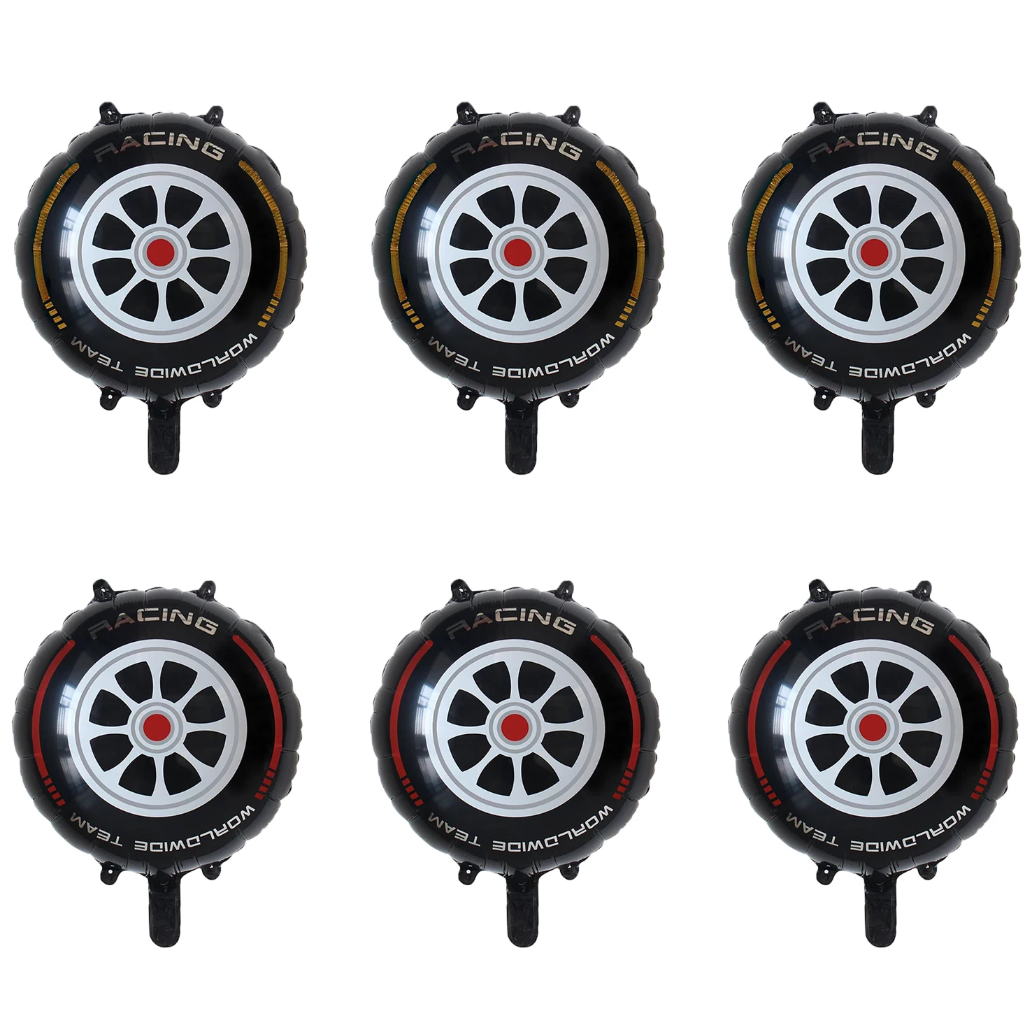 مجموعة بالونات زخرفية للعجلات ، حفلة موضوع السباق ، أبيض وأسود ، مربع ، 6 عبوات ، 18 بوصة