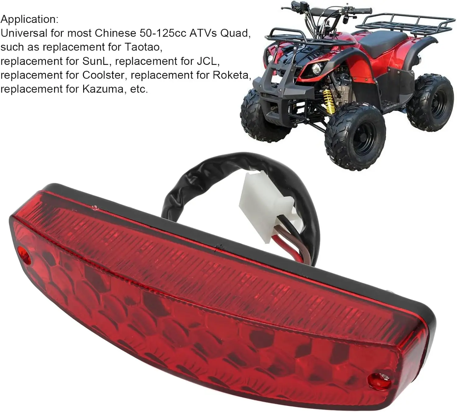 

ATV Rear Brake Light, LED Rear Tail Brake Light 3PIN Waterproof Replacement for Taotao ATVs Quad