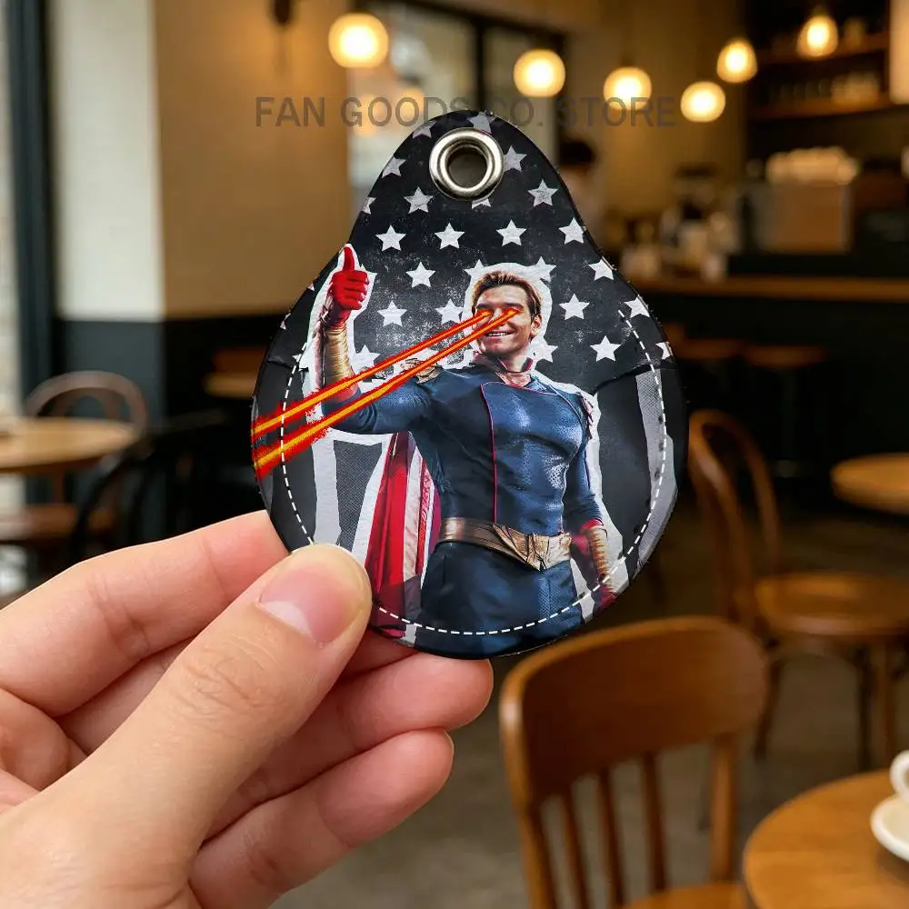 Laser eye H-Homelander Superpower Leather Card Holder Keychain Ring Door Lock Access ID Access Card