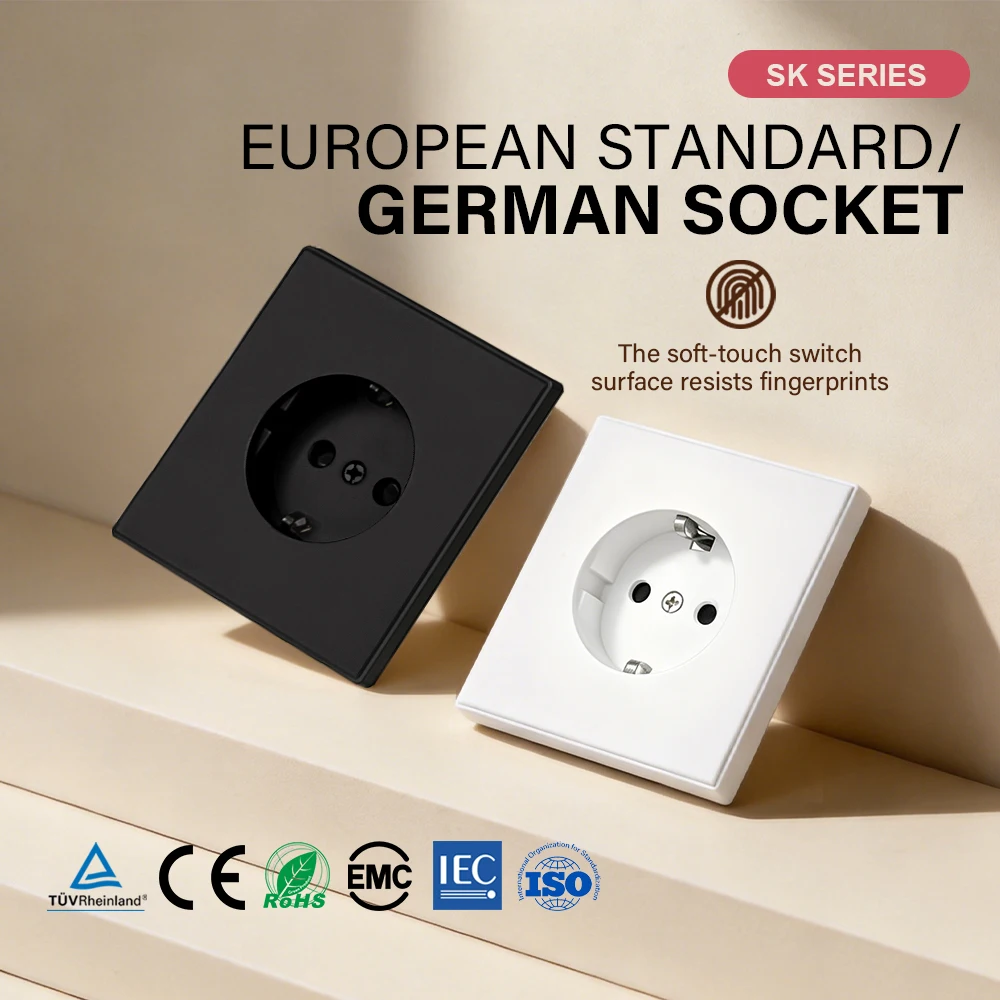 Hot Sale 80*80 Large PC Switch Board TUV Certification Wall Light Switch Modern and Sleek EU Standard Switches 250V 10A