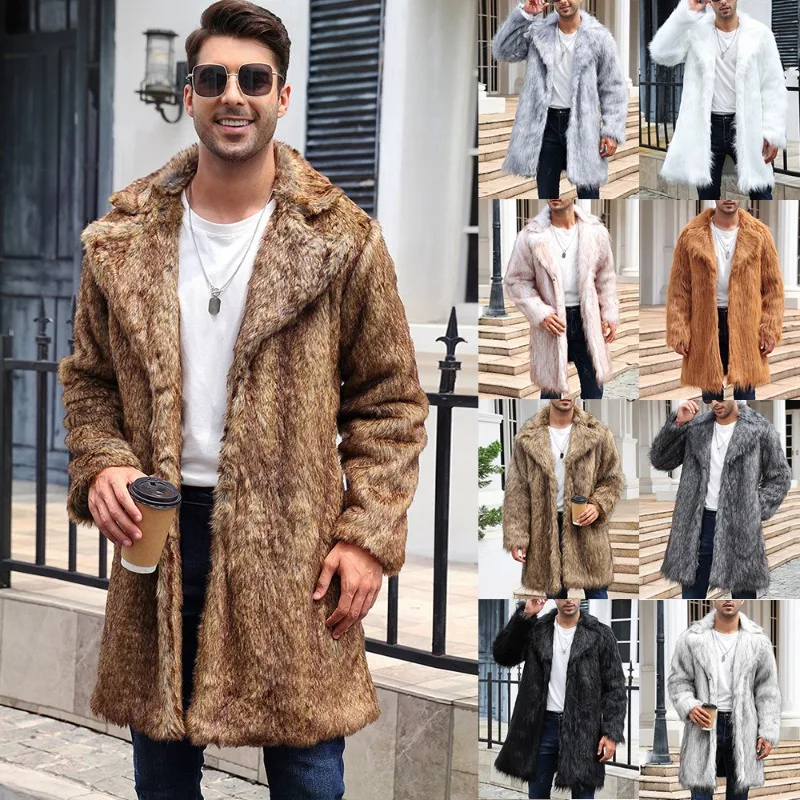 

Men's Models Fall Winter Coat Coat Faux Fur Collar Long Comfortable Skinny Simple High Fashion Soft Versatile Leisure Slim Niche