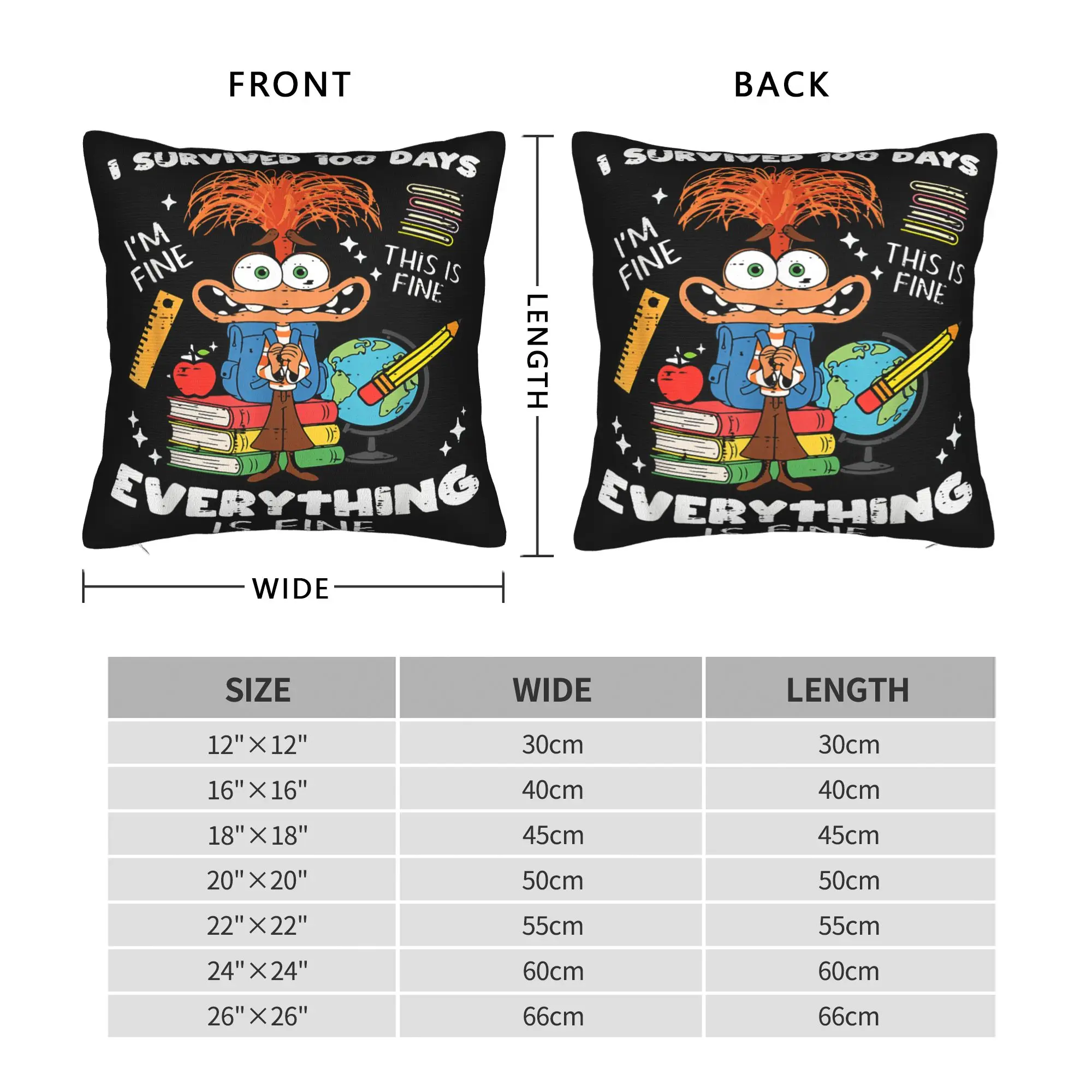 Pillow Cover Survived 100 Days Im is Fine Anxiety 100th Day Schoo Retro Trendy Pillow Case For Office Car Home Decor Pillowcases
