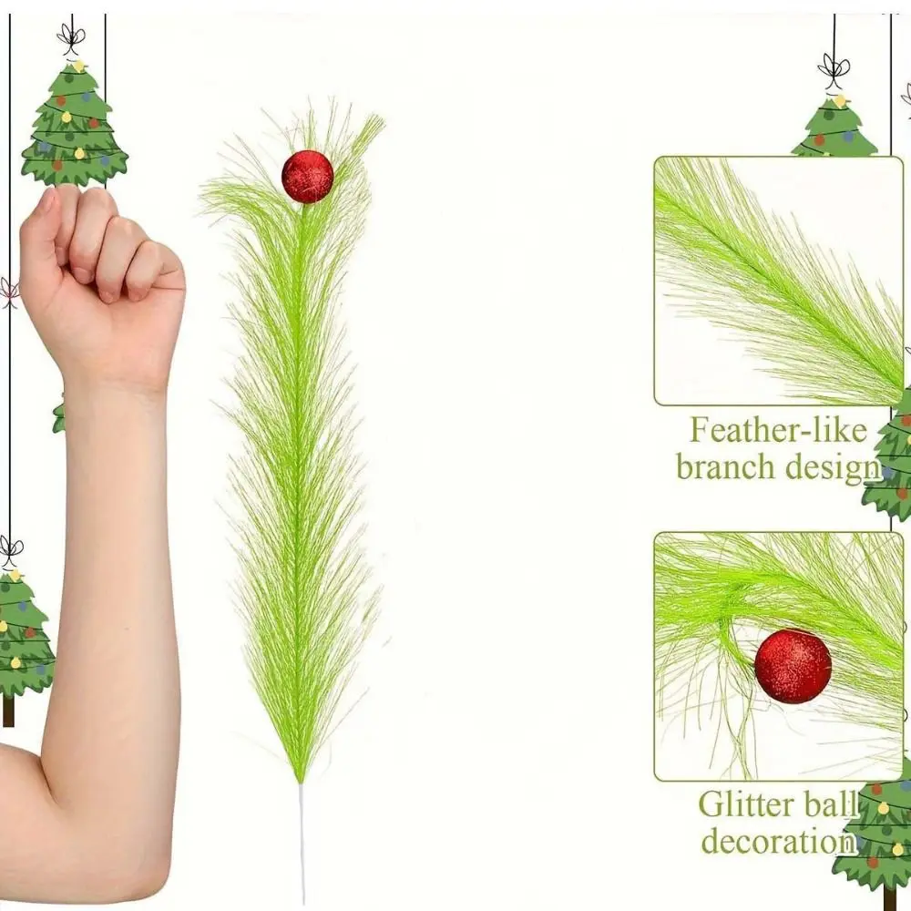 10pcs Artificial Christmas Tree Topper Fake with Ball Simulation Green Plants Decorative Green Reed Decoration Wedding