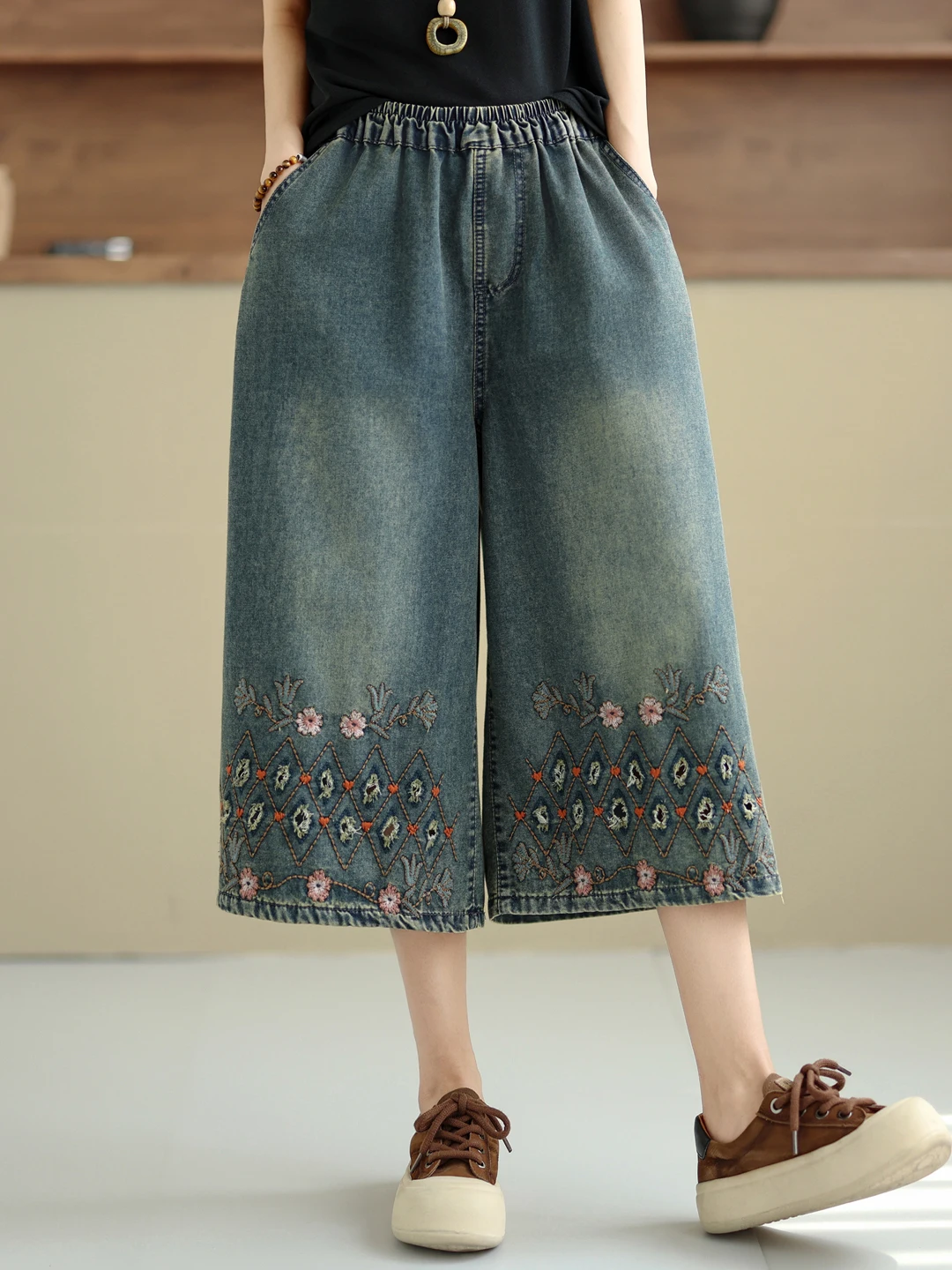 

Loose Casual Fashionable Big Size Soft Denim Straight Leg Seven-Foot Women's Summer Versatile Wide Leg Pants