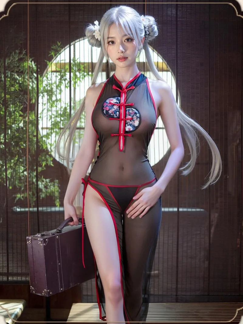 مثير شبكة الدانتيل شير شيونغسام الساخن إغراء شفاف موحدة منامة فستان أنيق تانك فستان قصير 2025 بلايز جديدة 6D4J