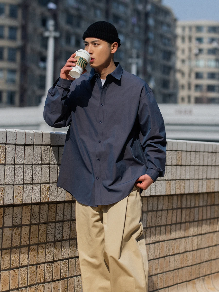 

Мужская рубашка Noears свободного кроя с длинным рукавом, винтажная, в японском стиле, молодежная, из полиэстера, весна-осень, топ