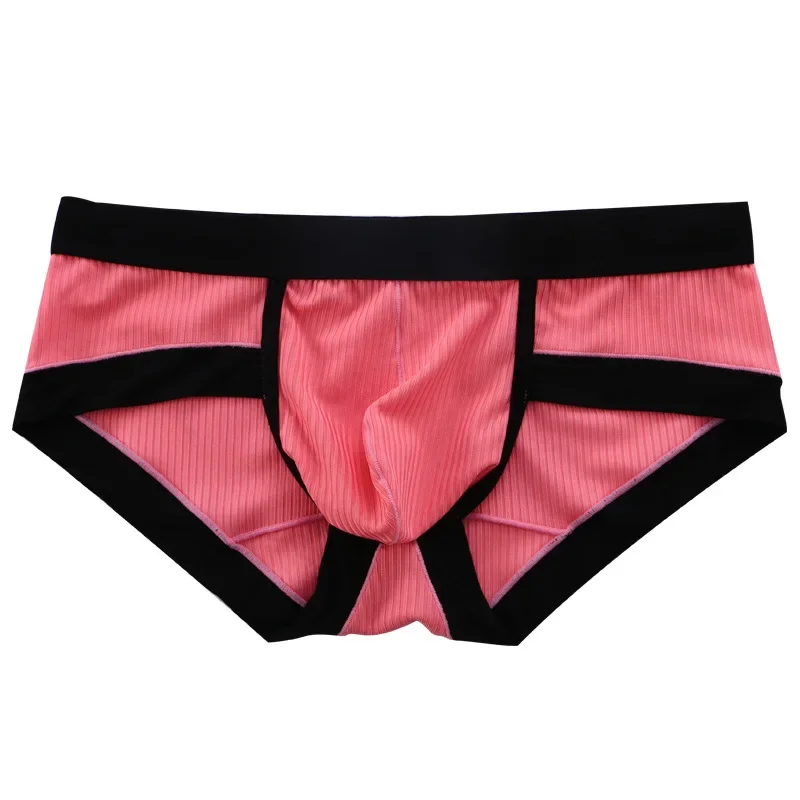 

Men's Erotic Brief Underwear Ribbed Ice Silk Elastic Comfortable Quick Dry Cool Feel Smooth Gay Low Waist U Convex Pouch Mankini