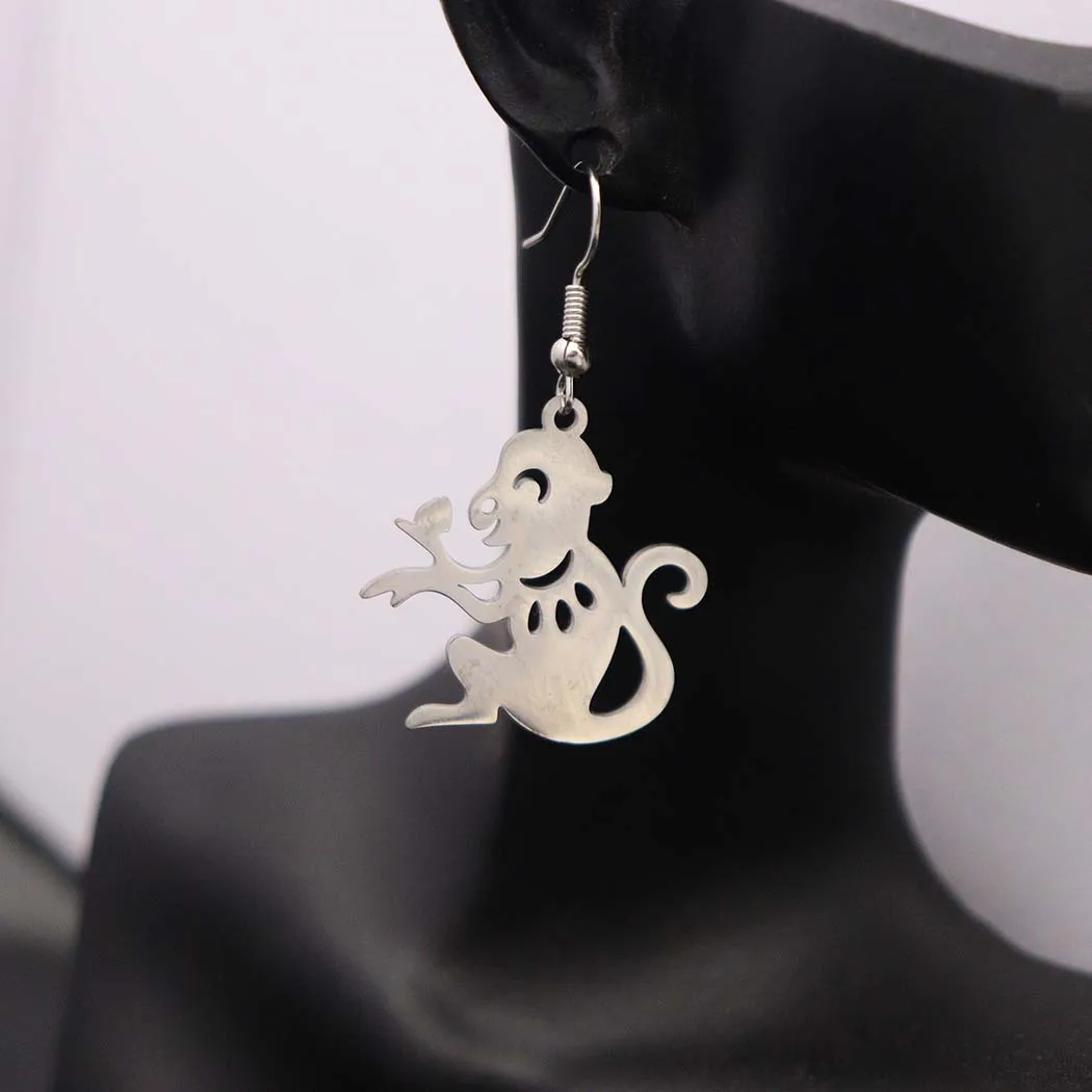 New fashionable stainless steel animal monkey pendant earrings for women, featuring unique and versatile designs, representing t