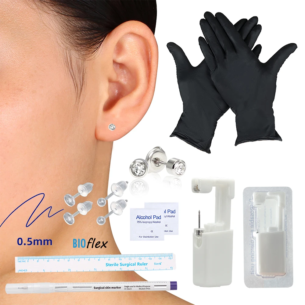 

Ear Piercing Kit with Earrings Gun Sterile Disposable Home Self Piercing Machine Device Allergy Free Painless Safe Women Girl