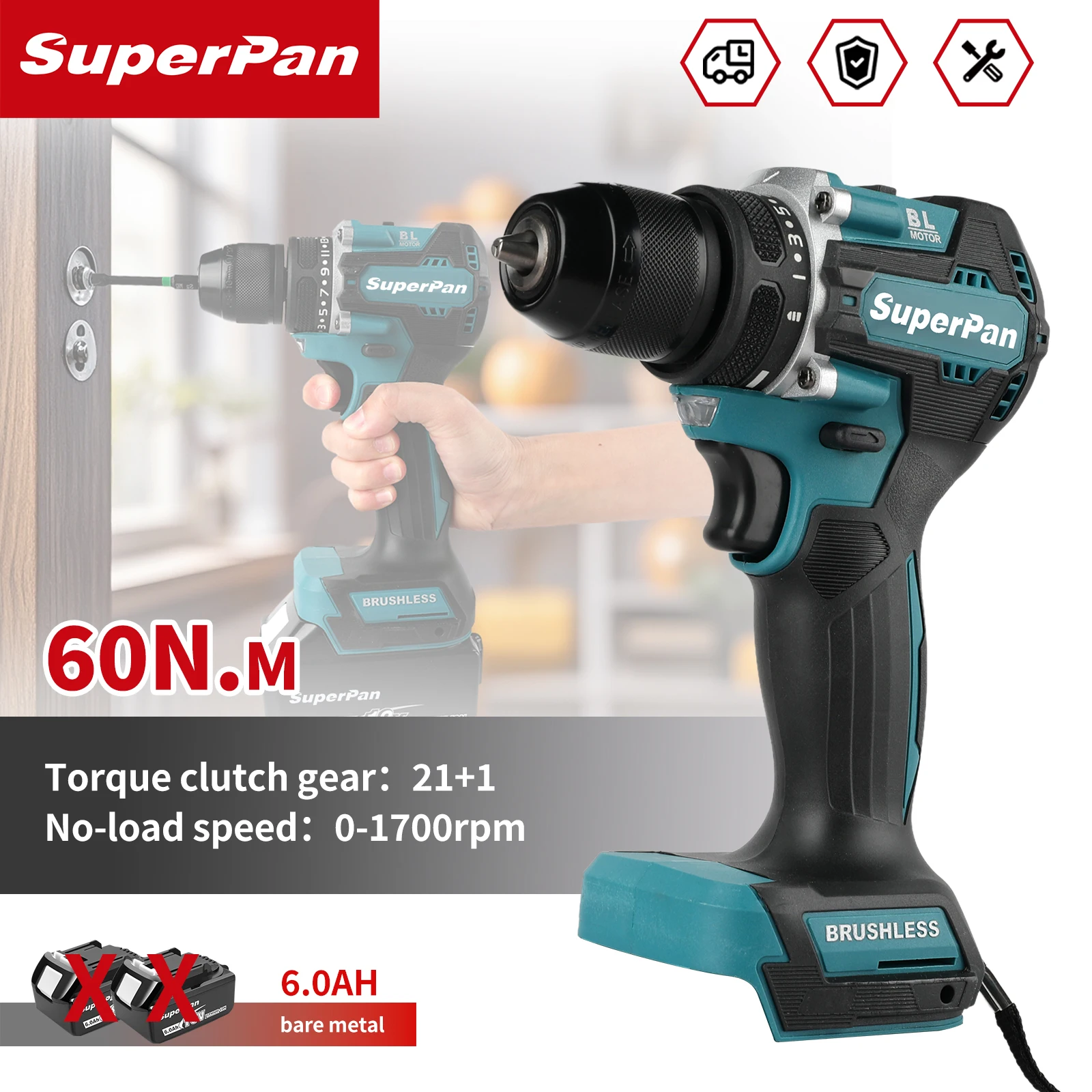 

Superpan Original DDF487-10 Electric Brushless 18V Cordless Driver Drill Impact Screwdriver Rechargeable Power Tool (only tool)