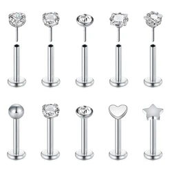 Lip Rings Labret Threadless Push in Lip Piercing Jewelry CZ Lip Studs Stainless Steel Cartilage Tragus Helix Earring 16G 8mm