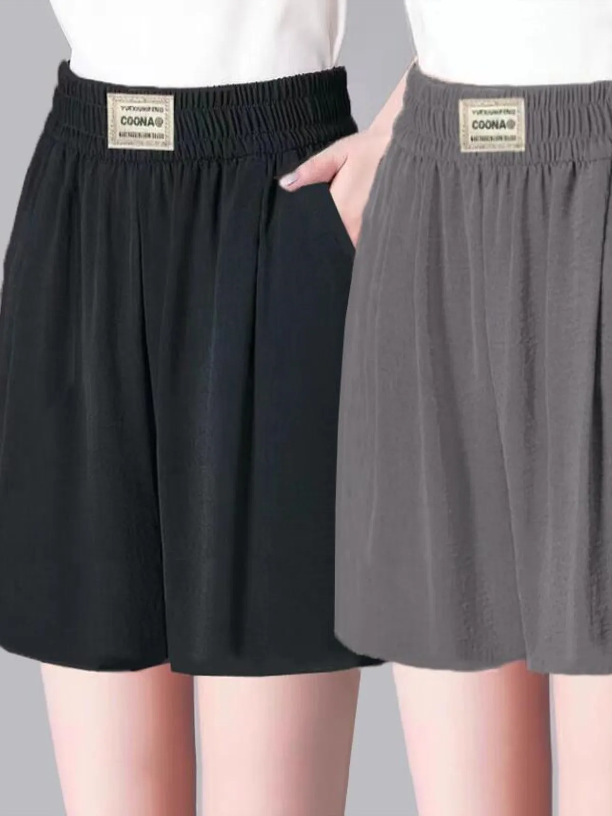 여성용 여름 얇은 와이드 레그 오부 바지 순색 루즈 슬림 엄마용 티포인트 아이스 실크 린넨 캐주얼 바지