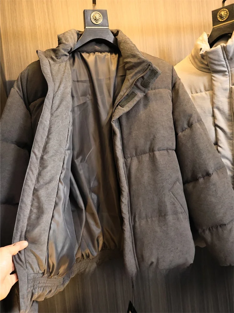 Thickened Cotton Jacket Men's Fashion Urban Style Stand Collar Warm Outerwear Retro Style Plush Fabric Loose Fit Autumn Winter