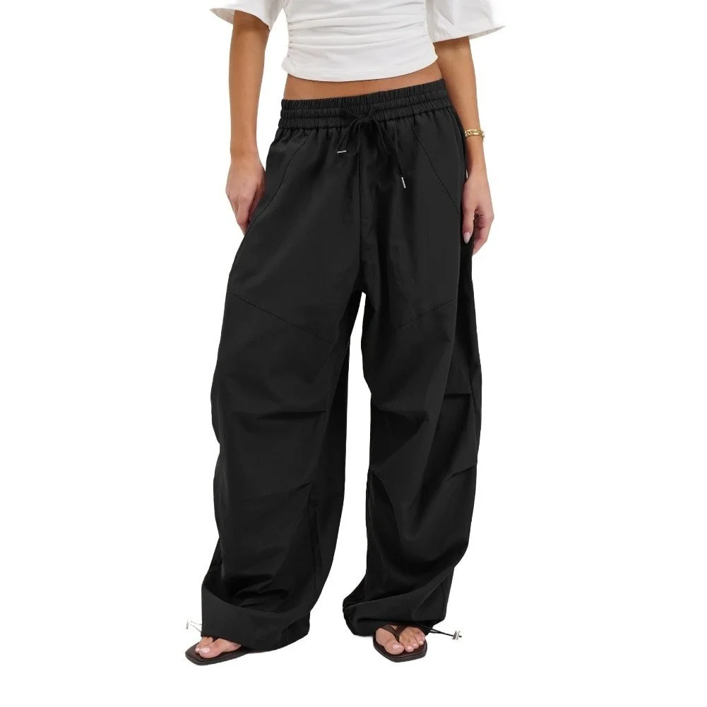 Womens Wide Leg Casual Pants with Drawstring Waist Loose Summer Beach Vacation Cycling Regular Length Solid Polyester