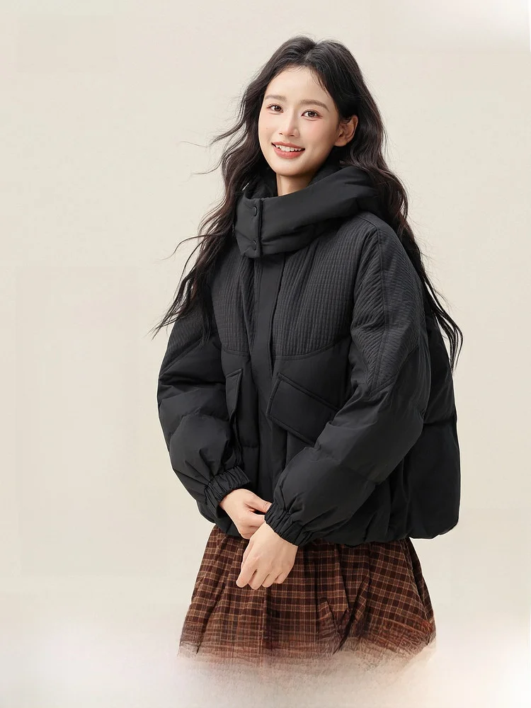 

Модная повседневная женская пуховая куртка Весна 2026 SNOW FLNG в корейском стиле для города, короткое пальто из полиэстера на молнии