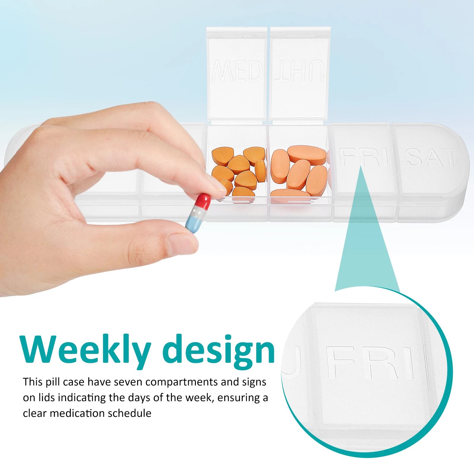 

2Pcs Weekly Pill Box Organizer Large Compartments Sealing Pill Case Portable Travel Vitamin Dispenser Weekly Case