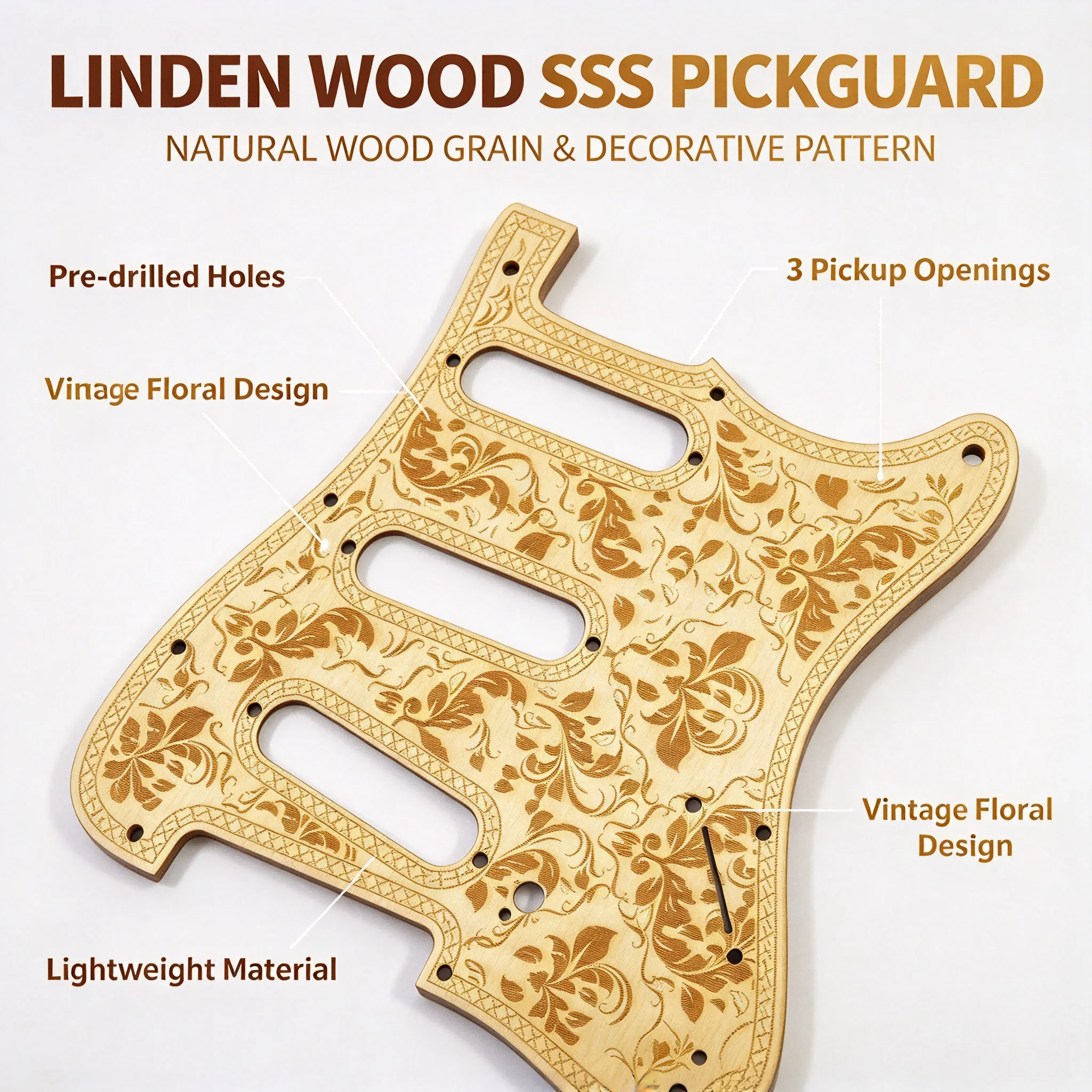 RUKOVA Linden Wood ST TL Electric Guitar Pickguard, Decorative Pattern Pick Guard for SSS / HSS Style Electric Guitar