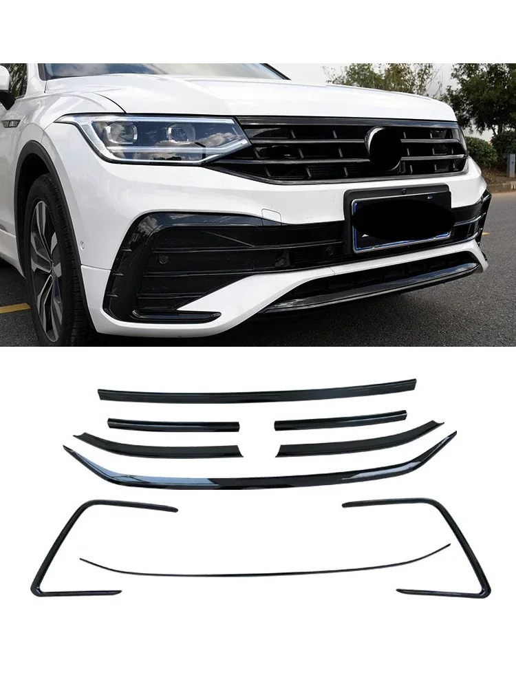 Auto Ornament For VW Tiguan MK2 2022 To 2023 Front Grille Decorative Bright Black Strip ABS Decorative Strip Accessories