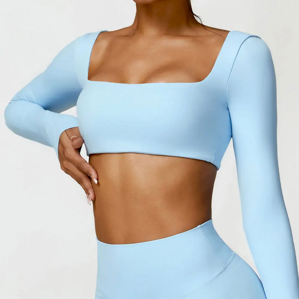 Women's Quick Drying breathable Top Seamless Sexy Square Neckline Elastic Yoga Long Sleeves Crop Top Gym Running Sportwear you sexy thing the best of hot chocolate 2 cd