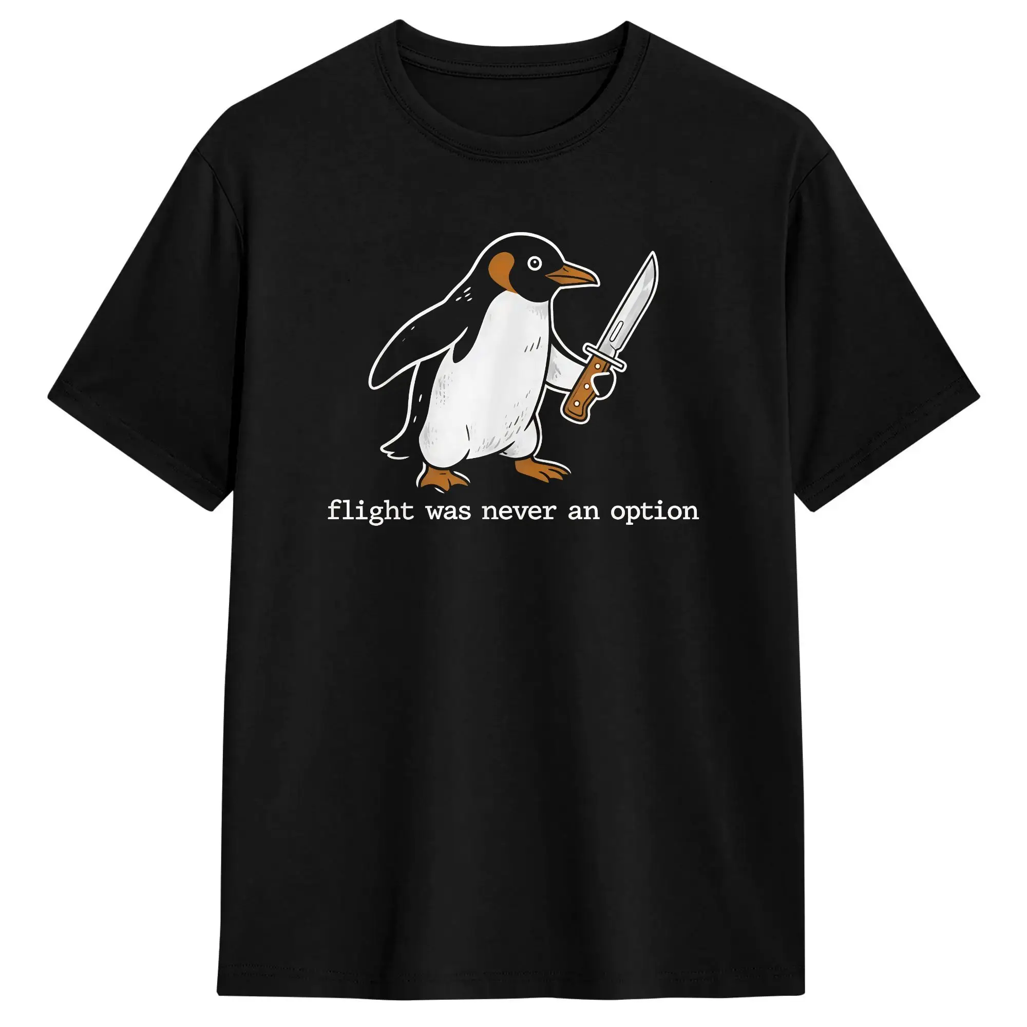 Flight was Never an Option Funny Penguin Meme Sarcastic T Shirt Beach  Y2K Retro T Shirts 100% Cotton Hipster Tshirt For Man Tee