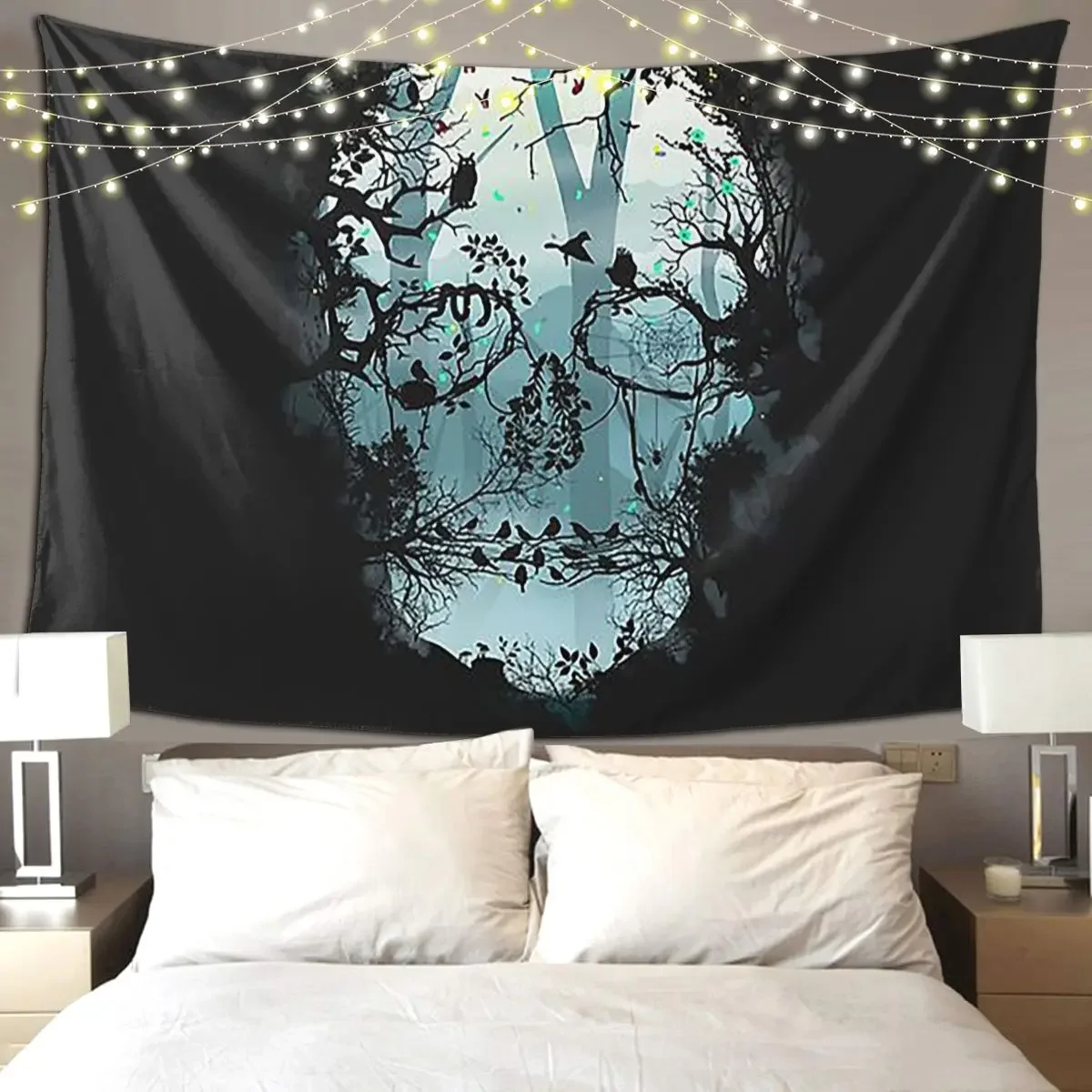 Dark Forest Skull Tapestry Art Wall Hanging Aesthetic Home Decor Tapestries for Living Room Bedroom Dorm Room