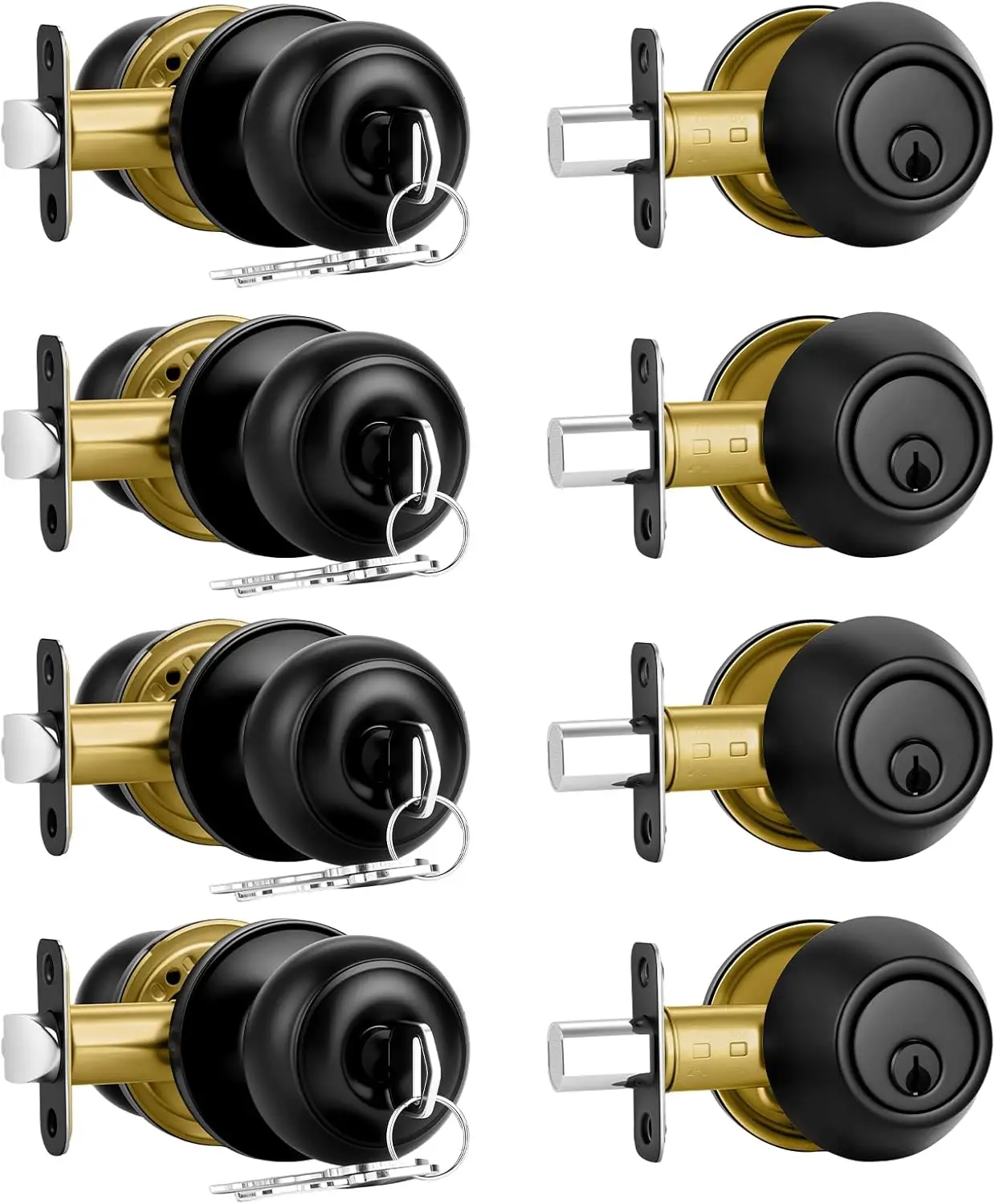 

4-Pack Matte Black Front Door Lock Set with Deadbolt, Keyed Alike Knob and Single Cylinder for Easy Installation