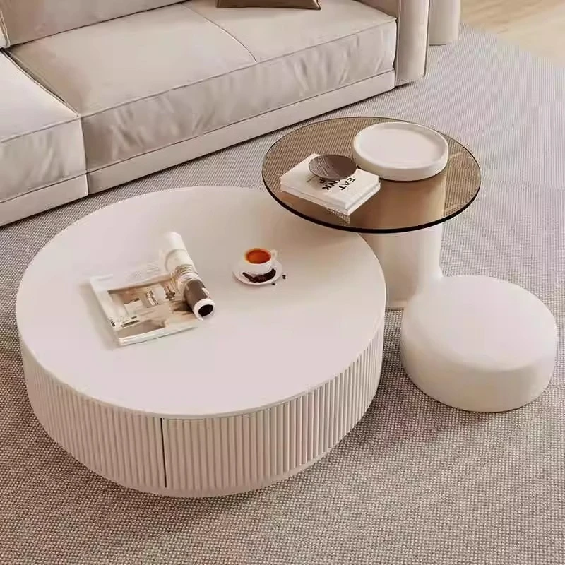 

Cream wind rock board coffee table living room home modern simple small apartment light sense round coffee table combination