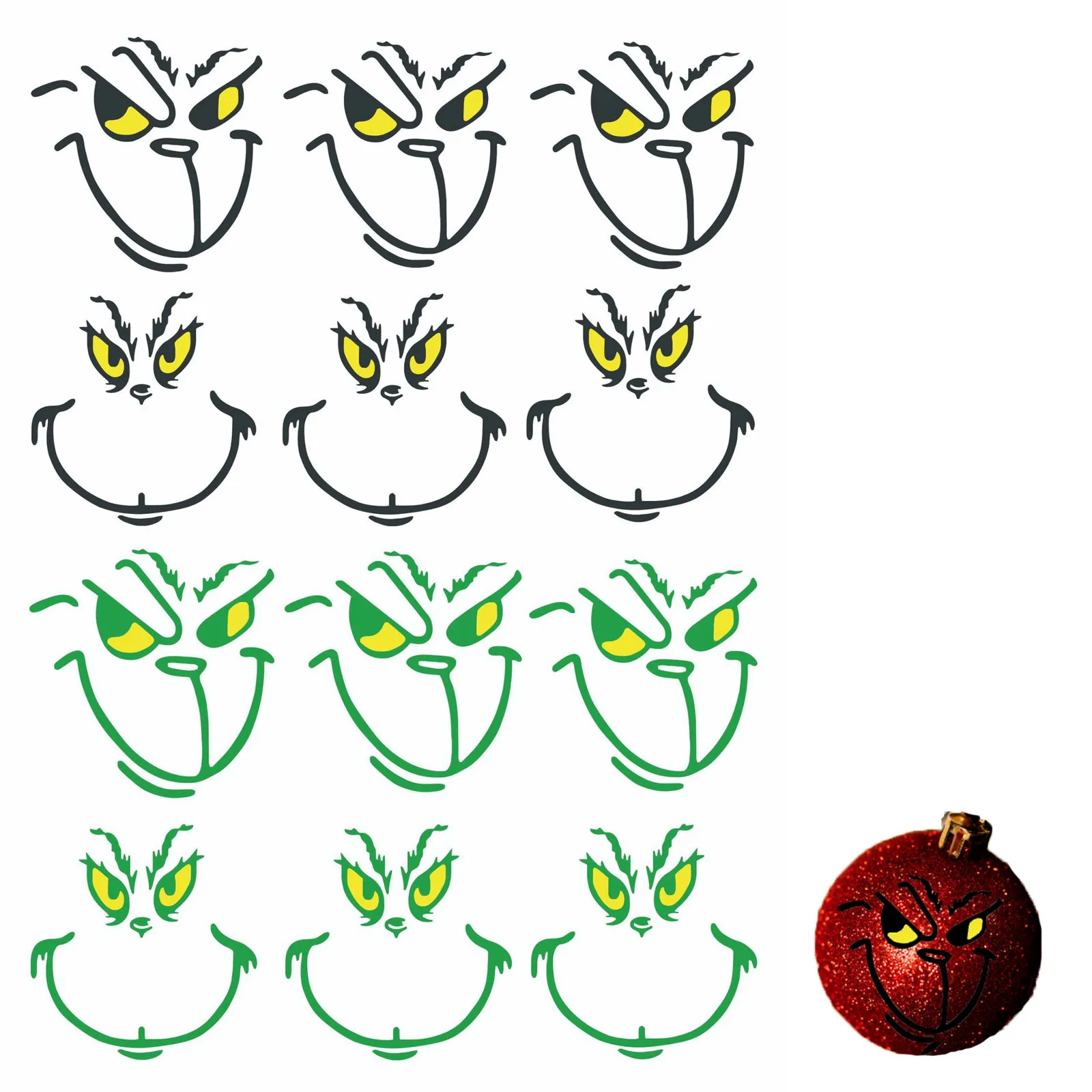 20pcs Grinch-Stickers Grinch-Christmas Decorations Face Decals Vinyl Sticker Grinchmas Diy Ornaments Stickers Christmas Gift