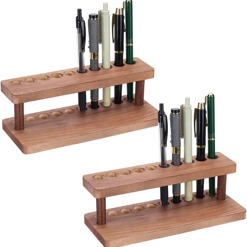 Wooden Fountain Pen Desk Stand Holder - 2 деревянных подставки для ручек, 4/10