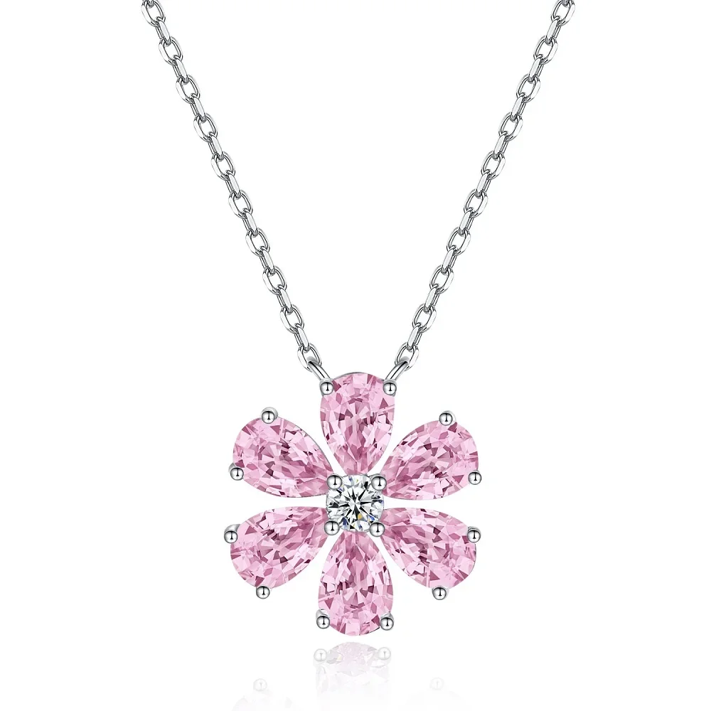 2023 New Necklace Summer Inn Style Minimalist Pink Diamond Flower 5A Zircon Collar Chain 925 Silver Necklace