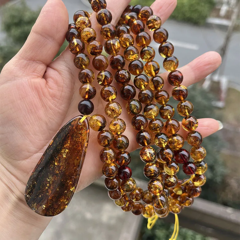 9.5mm 69.5g Big Amber Floral Pendant Necklace Baltic Original Unique Flower Beads Natural Stone Fashion Women Romantic Jewelry