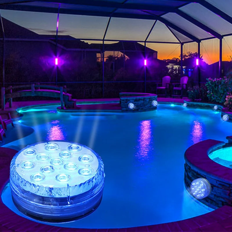 Luz LED RGB sumergible con imán y ventosa para piscina, luz nocturna para estanque subacuática, 13 Led