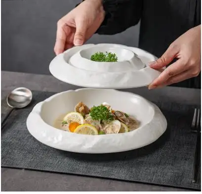 

Irregular Shape Exquisite Cooking Dishes Ceramic Dinner Plates Home Kitchen Solid Color Tableware Soup Bowls Pasta Steak Plate