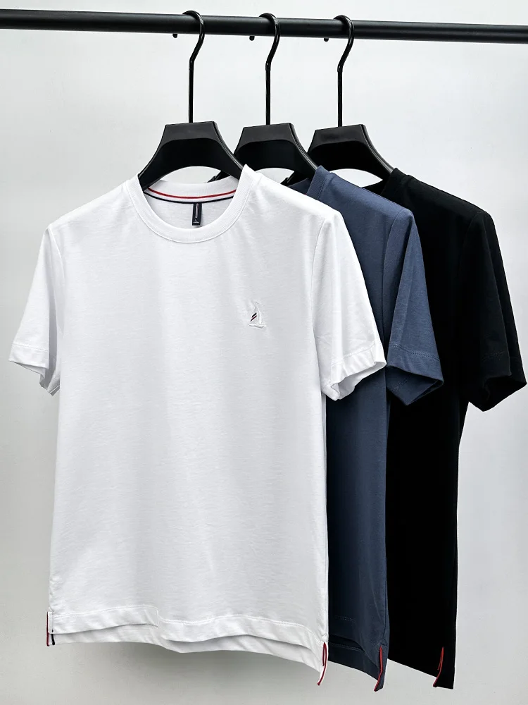 High-end Summer Men's Fashion Round Neck Business Casual Short Sleeve Designer Split Hem High Quality Cotton Versatile T-shirt