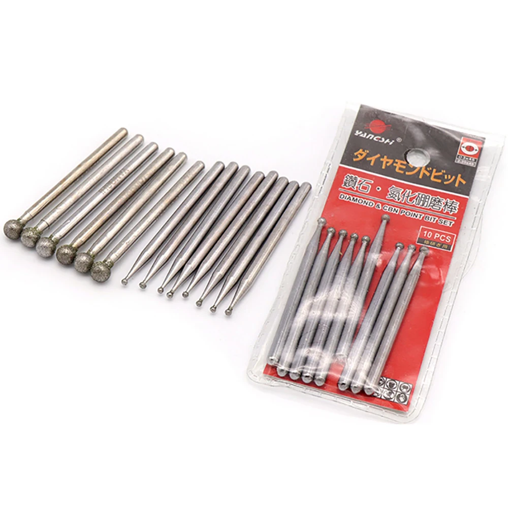 1/10 قطعة 1 مللي متر-6 مللي متر الكرة الماس و CBN رأس مطحنة لدغ نقطة 3 مللي متر عرقوب نحت لقم نحت ل اليشم الزجاج دريمل أدوات دوارة #1
