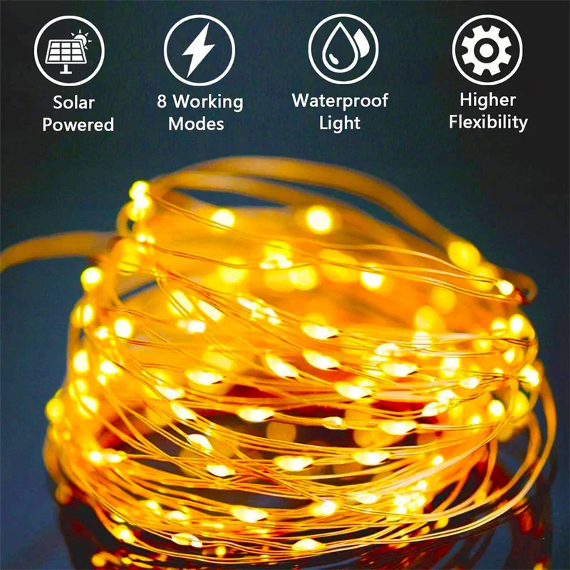 Imagem -02 - Impermeável Led Solar String Light Jardim ao ar Livre Fairy Lights Decoração de Festa de Natal 7m 12m 22m 32m 40m 400 Leds