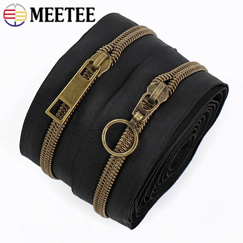 

1-10Sets 5# Zipper Head with Nylon Zip Tape Bronze Tooth Zippers for Clothes Bag Jacket Replacement Zips DIY Sewing Accessory