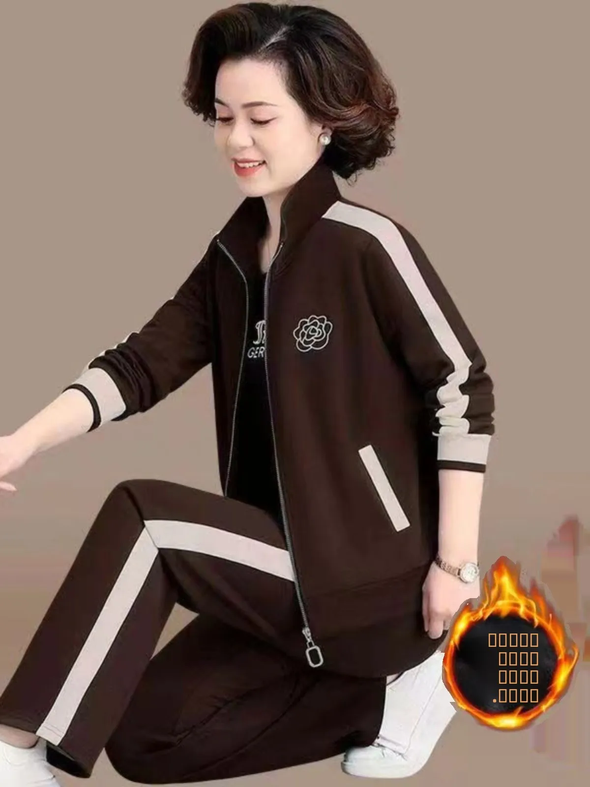 Thiened Fce Damen-Sportbekleidungsset, große Größe, lässiges, lockeres Oberteil, Winter-Oberbekleidung für Frauen mittleren Alters und ältere Mütter