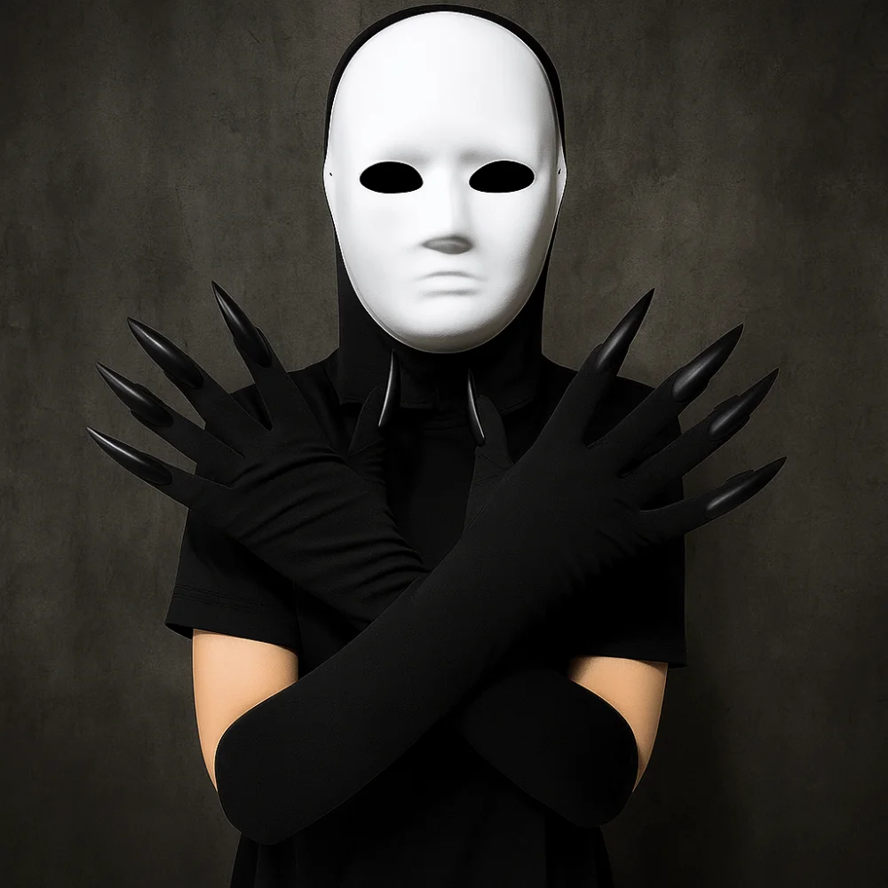 

Black Halloween Makeup Black Nail Gloves Elastic Funny Ghost Cat Demon Paw Gloves Full Finger Women Long Mittens