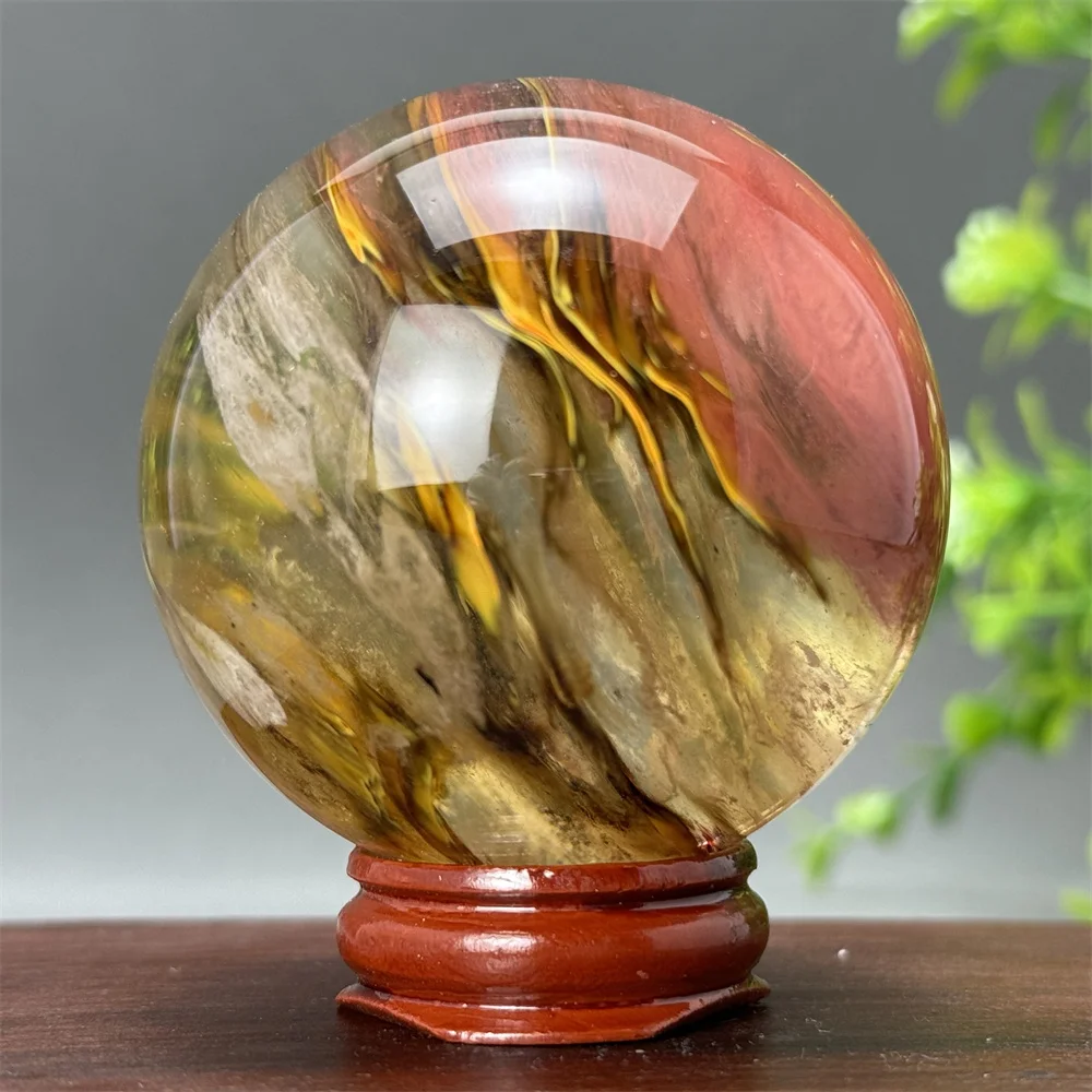 Energy Tiger Skin Smelting Stone Crystal Ball Aura Meditation Witchcraft Prayer Wealth Home Decoration Holiday Gift + Base