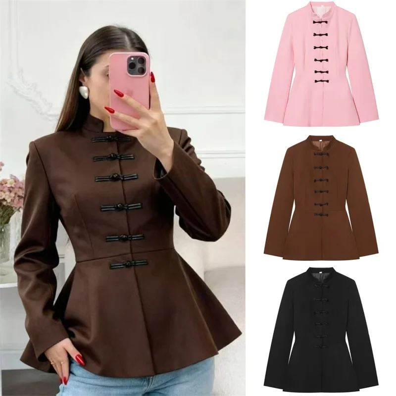

Women's Jacket Summer 2026 New Style Solid Color Long Sleeve Button-Decorated Slim Blazer Elegant and Stylish